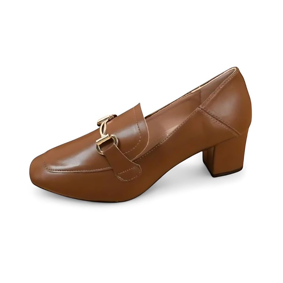 Women's Vintage Leather Loafers with Heels and Chains