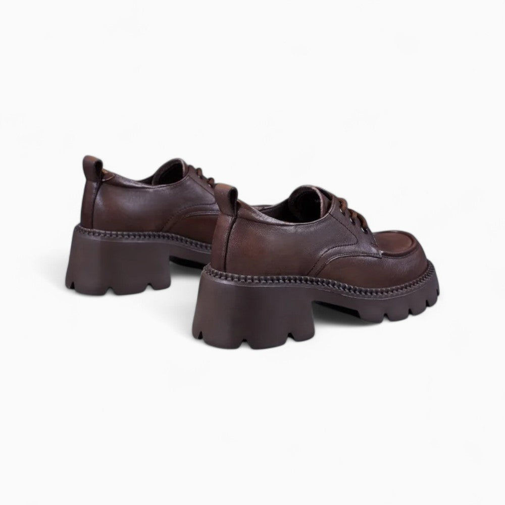 Women's Brown Leather Platform Loafers