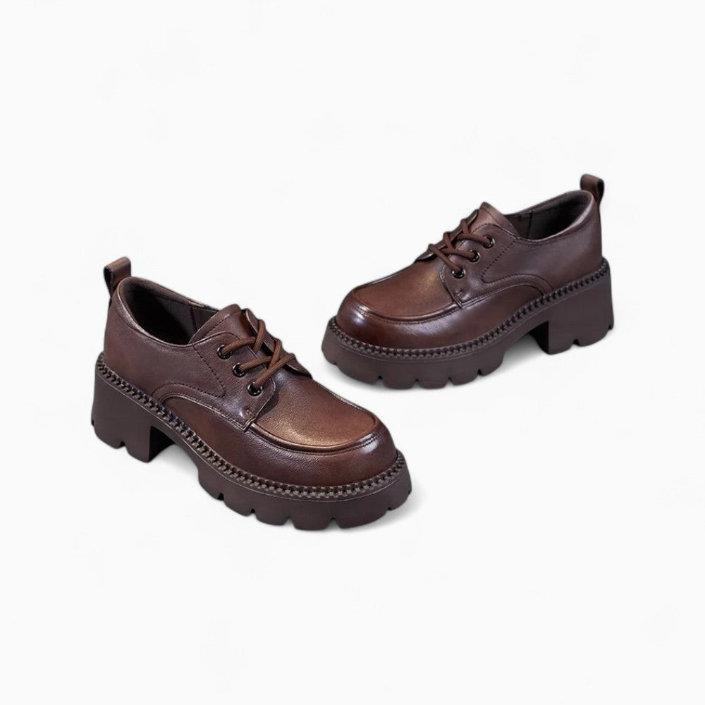 Women's Brown Leather Platform Loafers