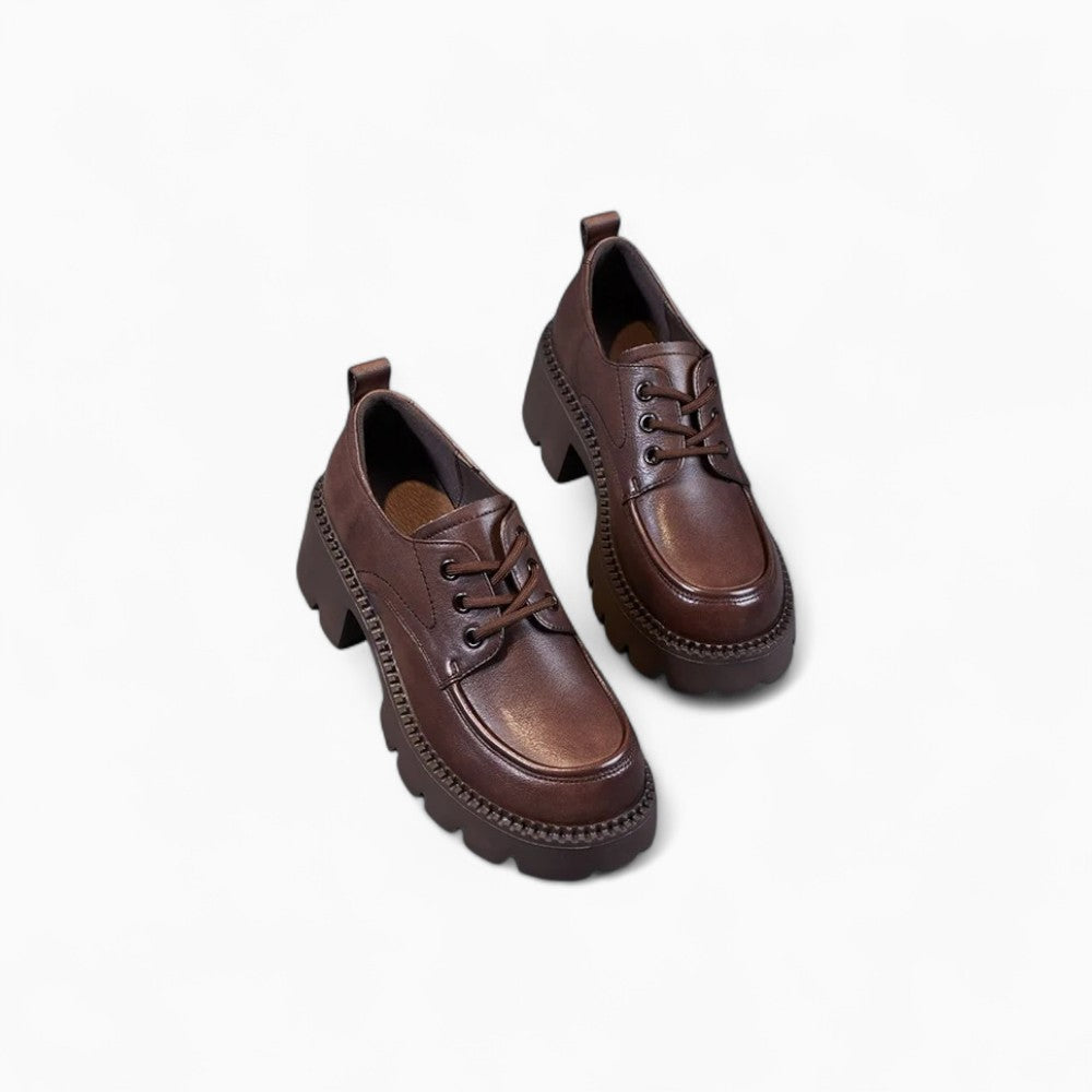 Women's Brown Leather Platform Loafers