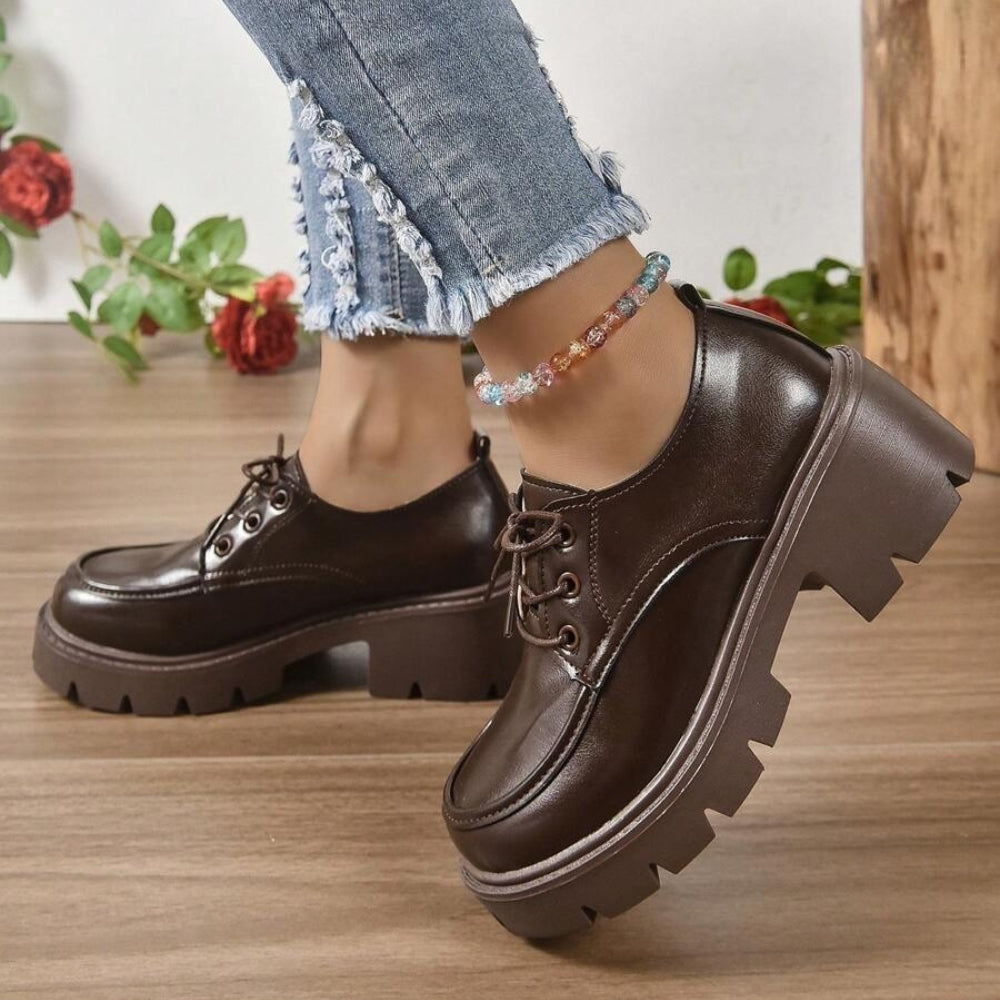 Women's Brown Leather Platform Loafers