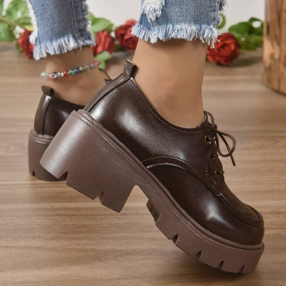 Women's Brown Leather Platform Loafers