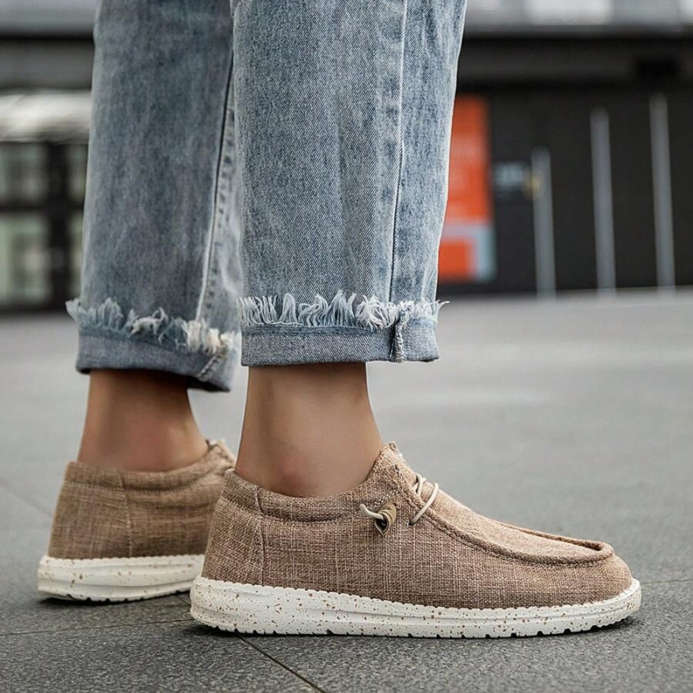 Canvas Lace-Up Boat Style Loafers