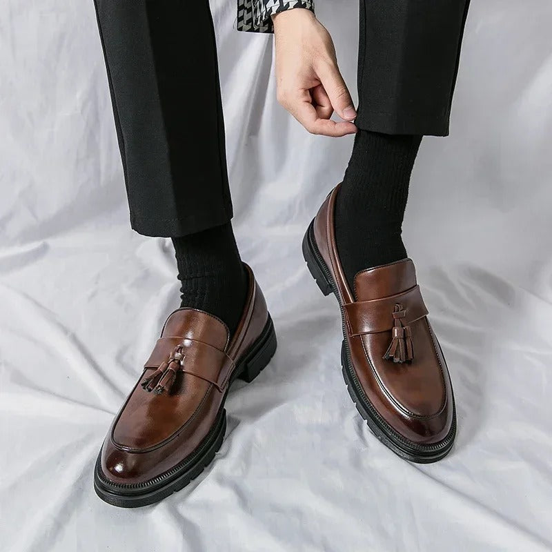 Men's Genuine Leather Tassel Dress Loafers