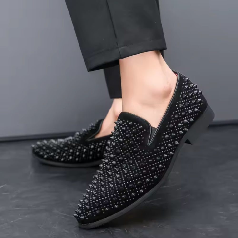Men's Black Patent Loafers with Studs