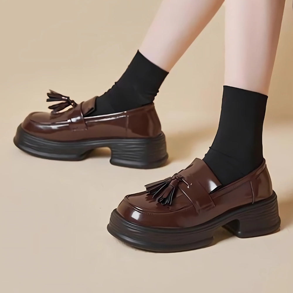 Patent Fringe Loafers for Women