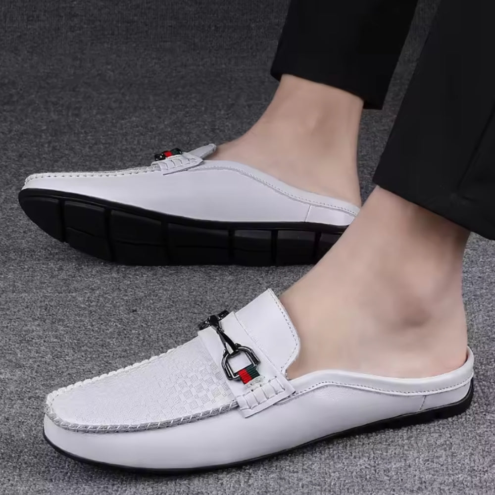 Soft Perforated White Leather Loafers