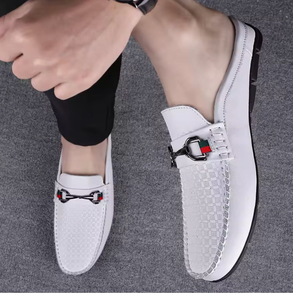 Soft Perforated White Leather Loafers