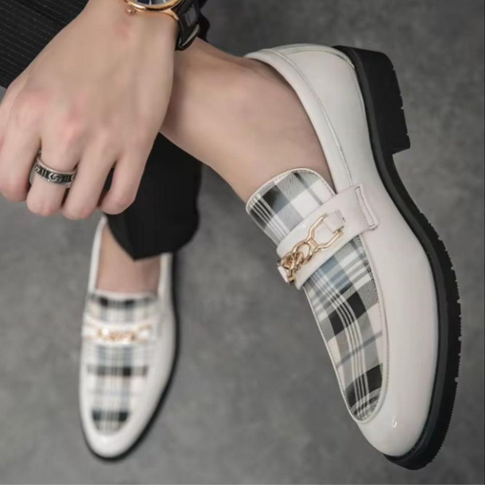 Trendy Soft Leather Effect Loafers with Gold Buckle for Men