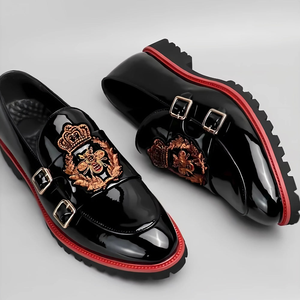 Men's Black Patent Loafers with Bee Embossing