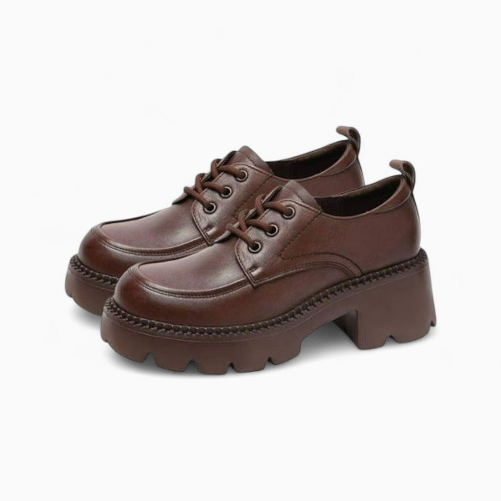 Women's Brown Leather Platform Loafers