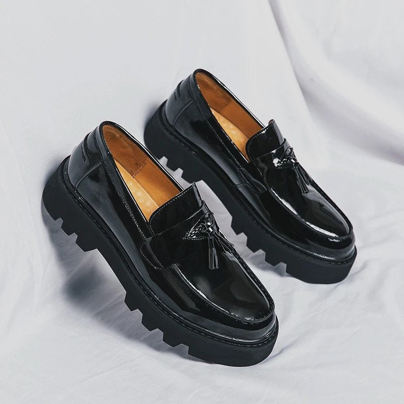 Men's Patent Leather Platform Loafers