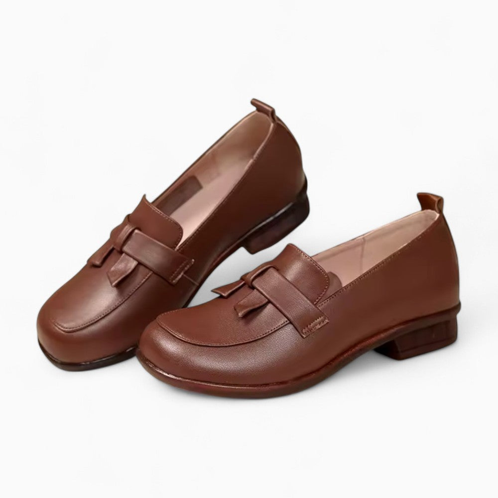 Retro Soft Leather Square Heel Loafers for Women