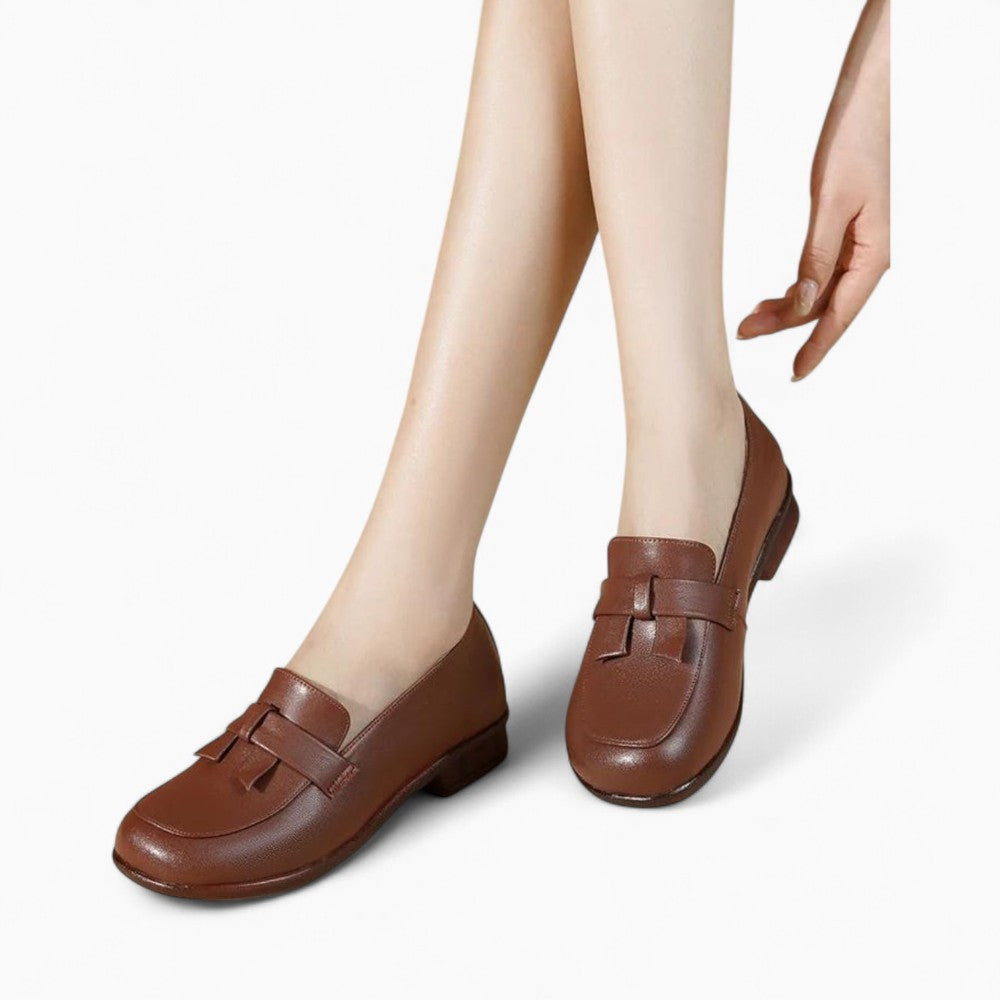 Retro Soft Leather Square Heel Loafers for Women