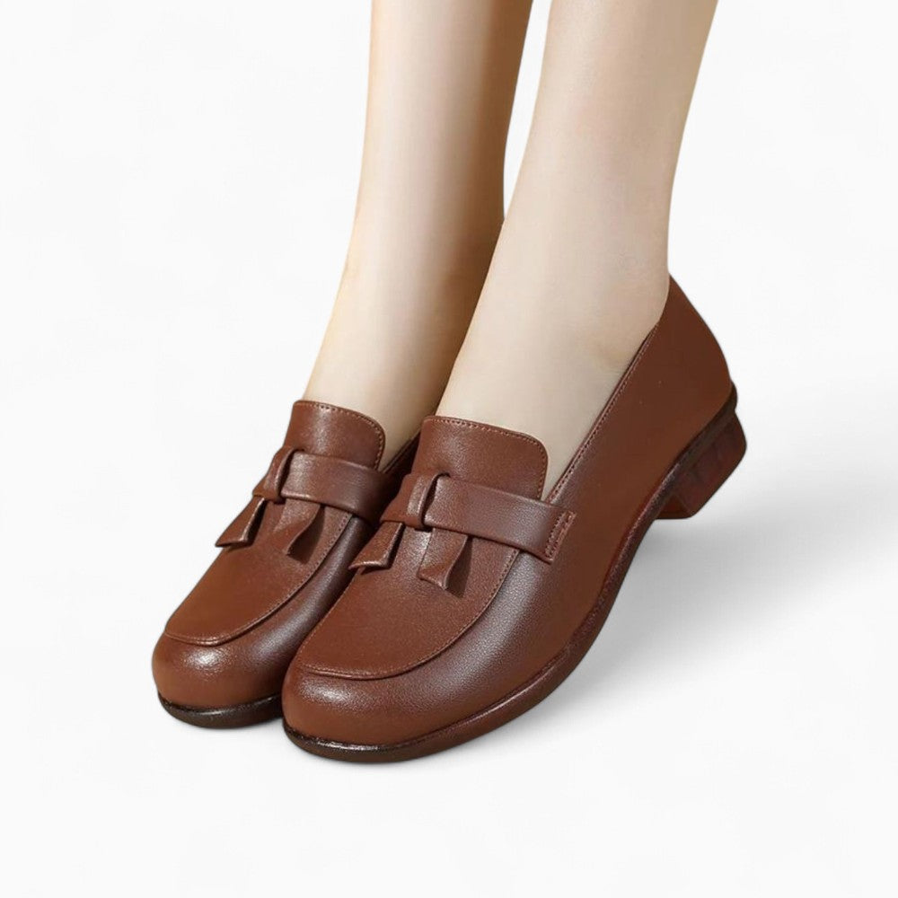 Retro Soft Leather Square Heel Loafers for Women