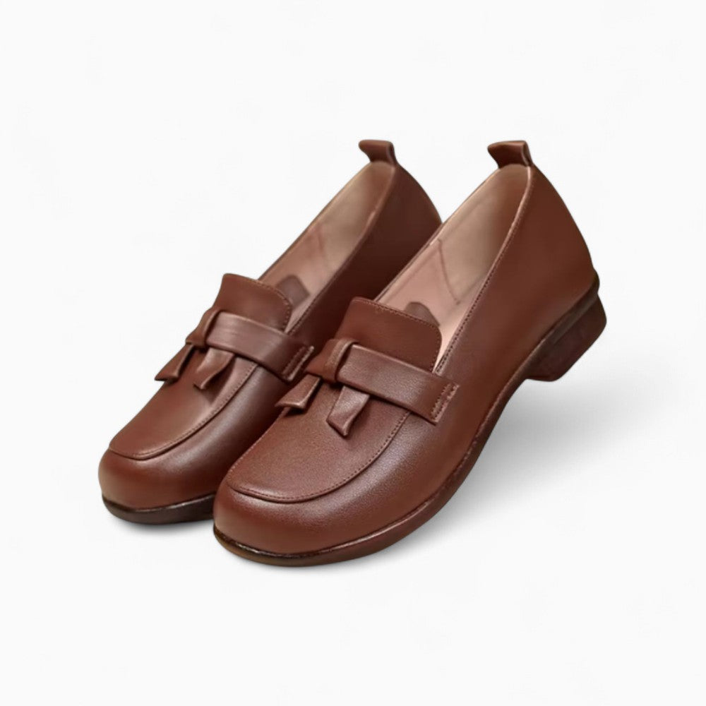 Retro Soft Leather Square Heel Loafers for Women
