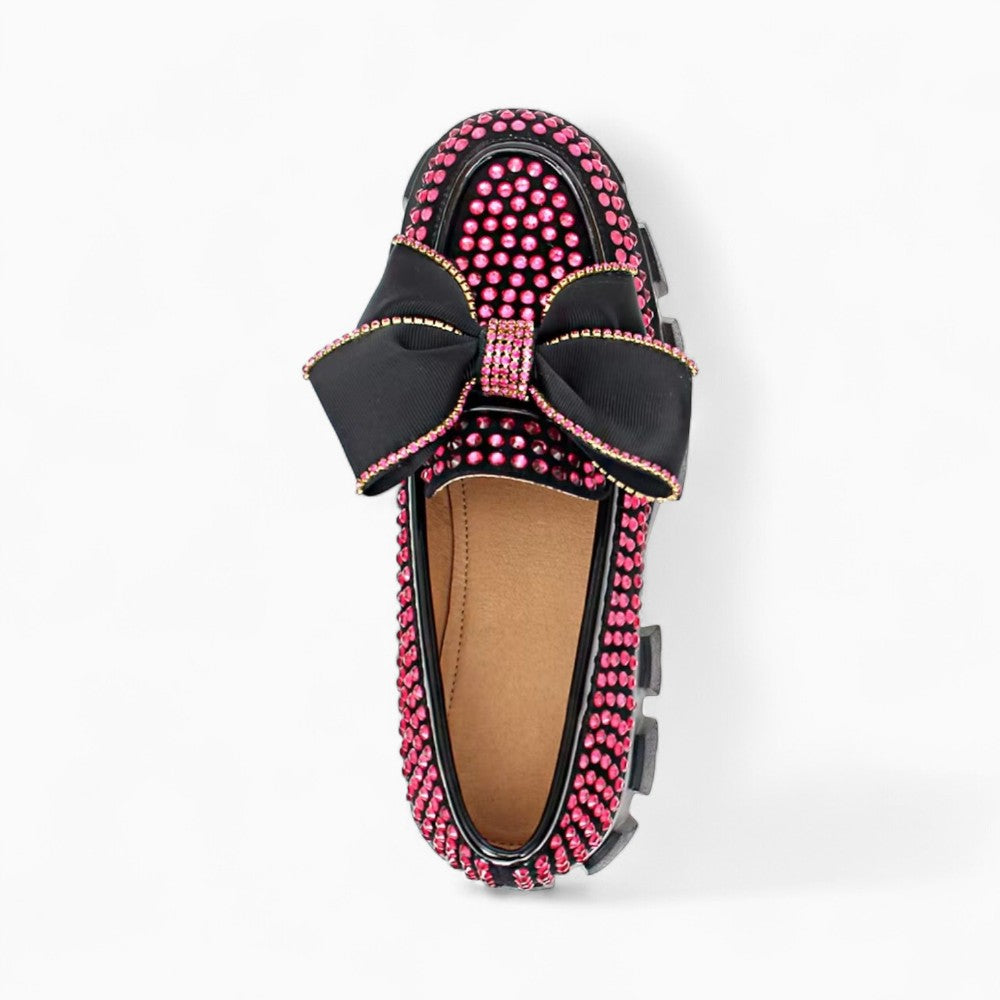 Women's Platform Loafers with Butterfly & Pink Rhinestones