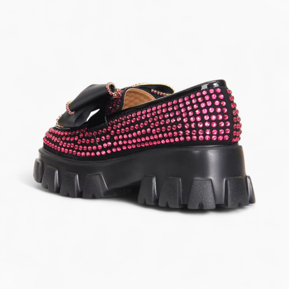 Women's Platform Loafers with Butterfly & Pink Rhinestones