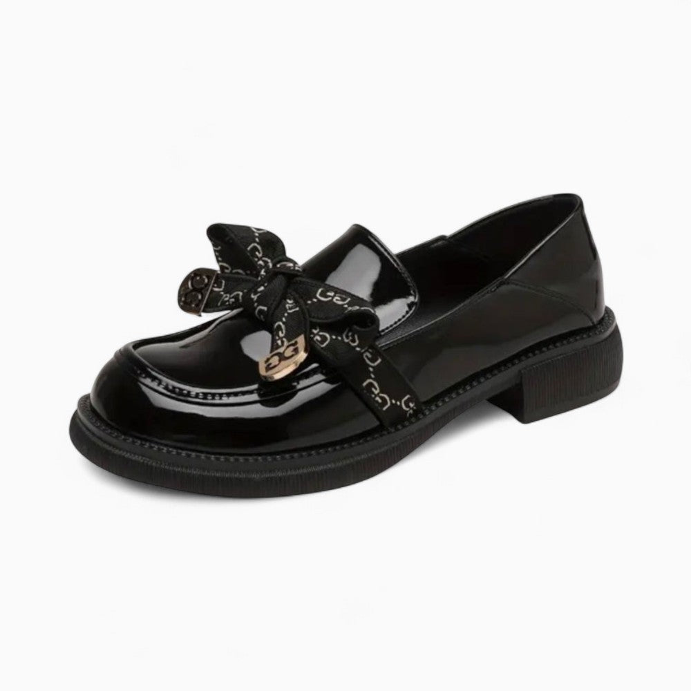 Women's Black Platform Loafers with Bow Tie
