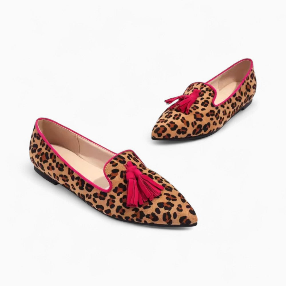 Women's Flat Loafers with Tassels and Leopard Print