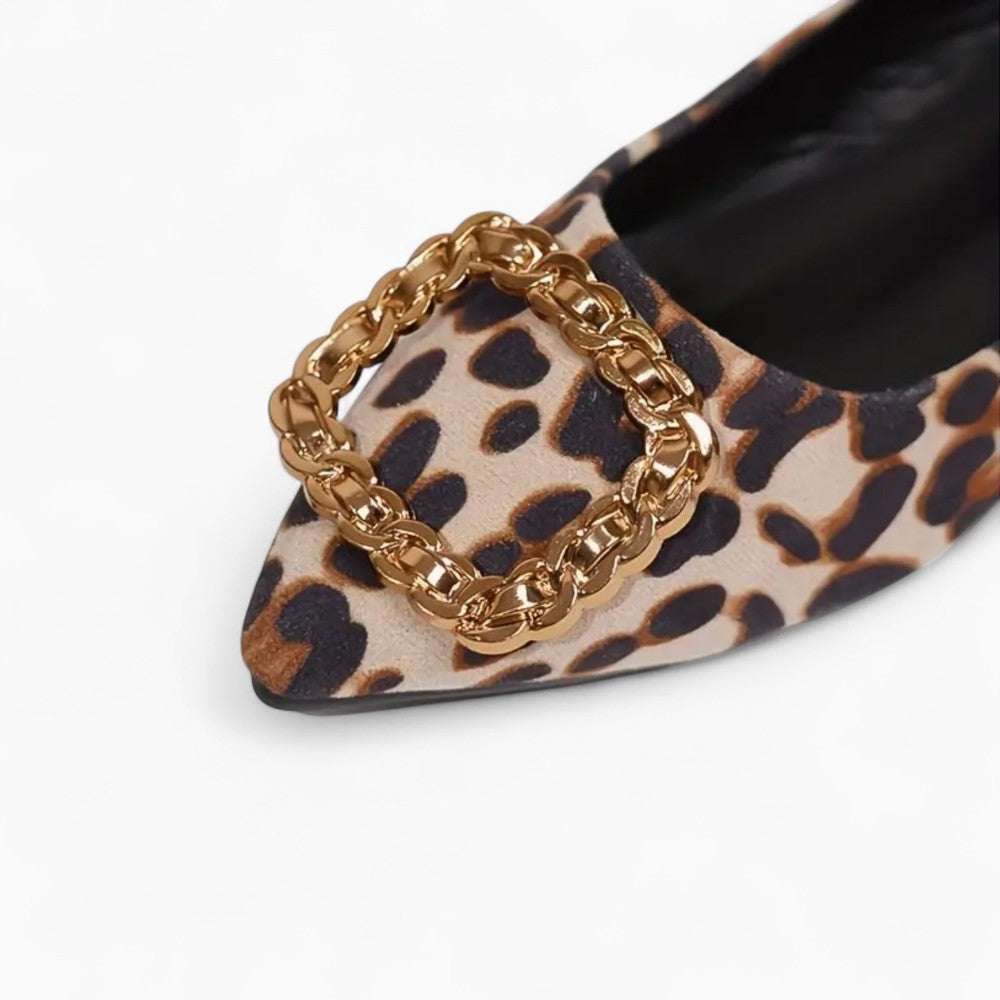 Women's Flat Loafers with Leopard Print and Gold Buckle