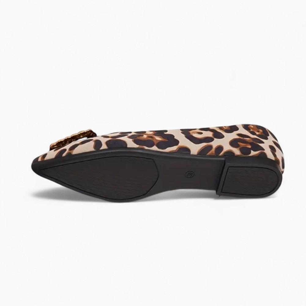Women's Flat Loafers with Leopard Print and Gold Buckle