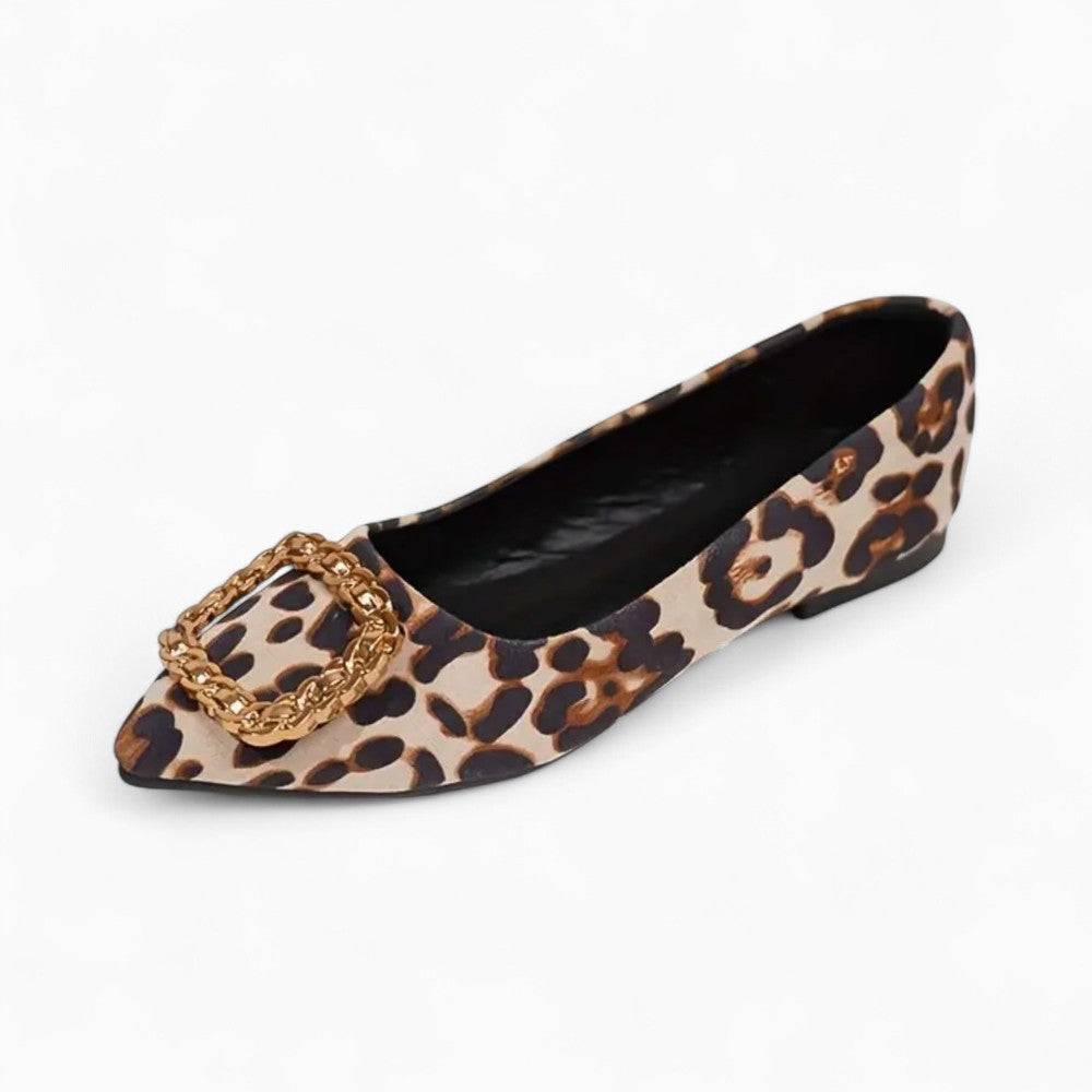Women's Flat Loafers with Leopard Print and Gold Buckle