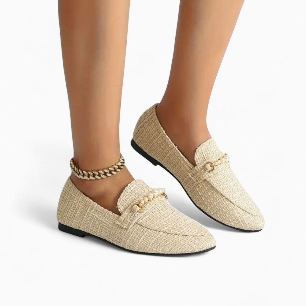 Women's Flat Loafers with White Pearls