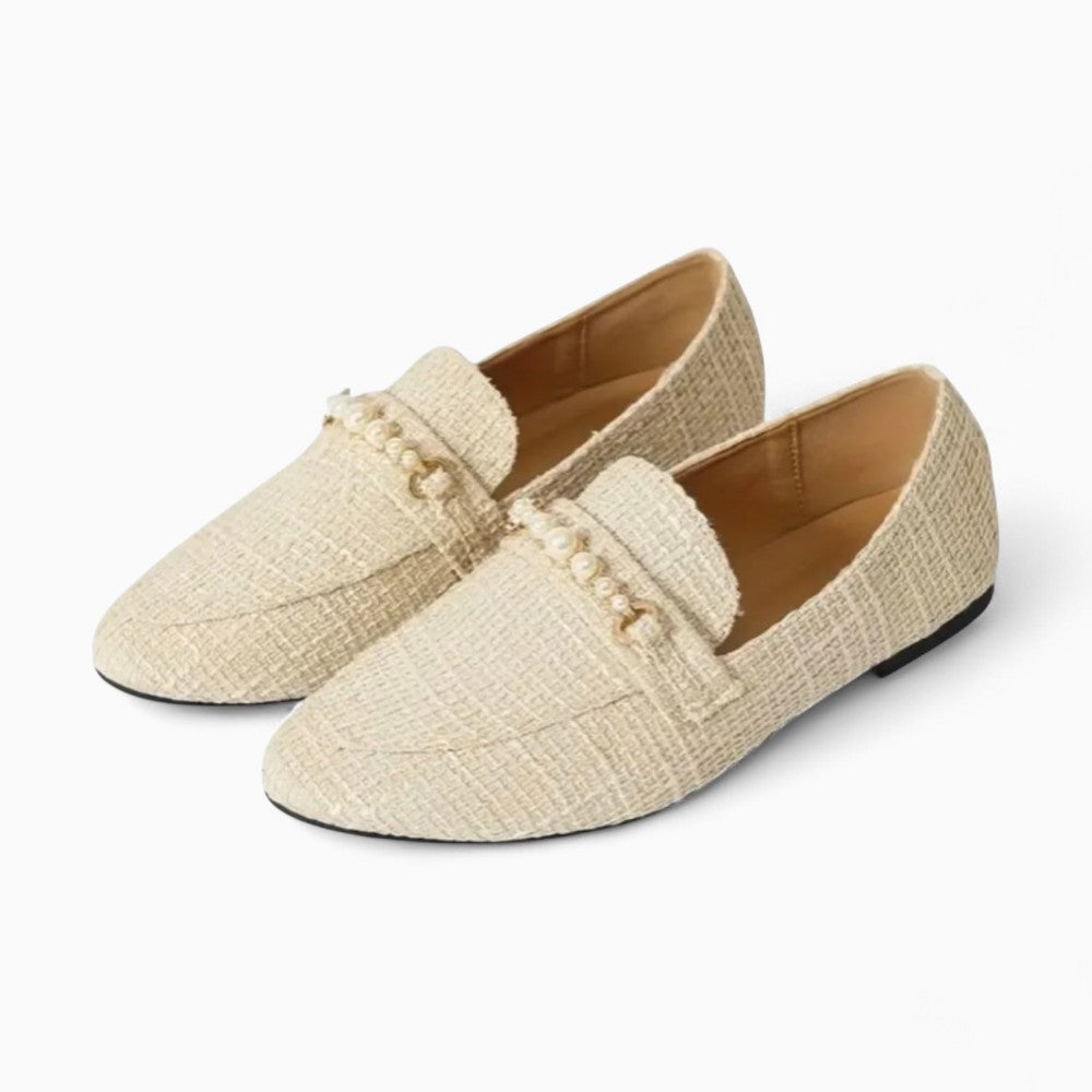 Women's Flat Loafers with White Pearls