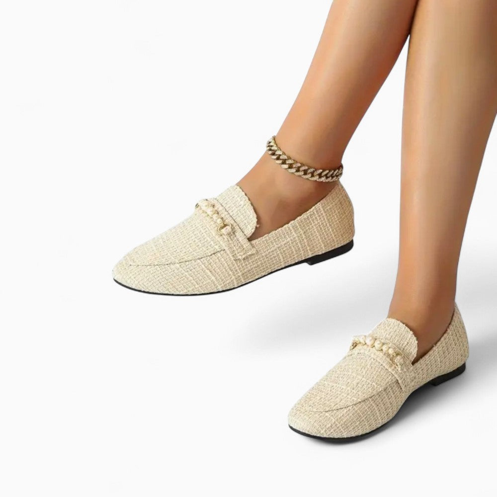 Women's Flat Loafers with White Pearls