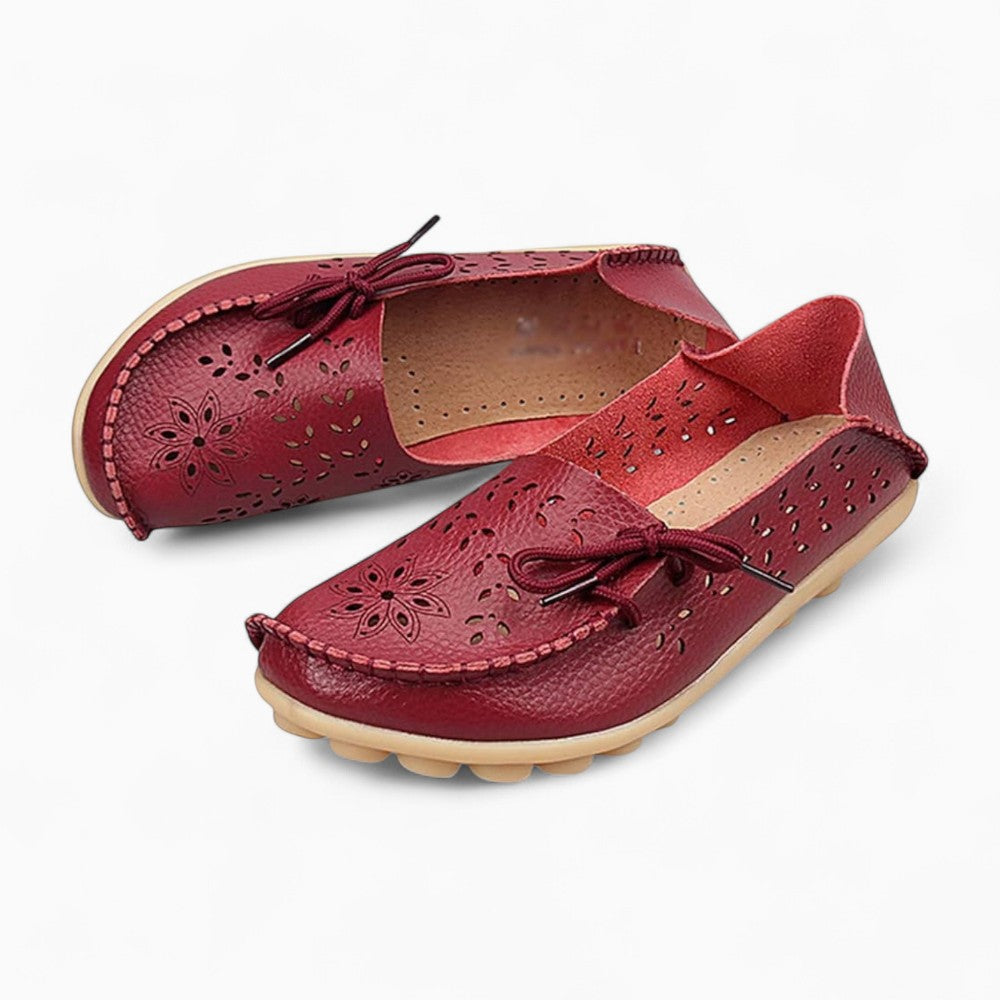 Women's Soft and Perforated Flat Loafers with Floral Patterns