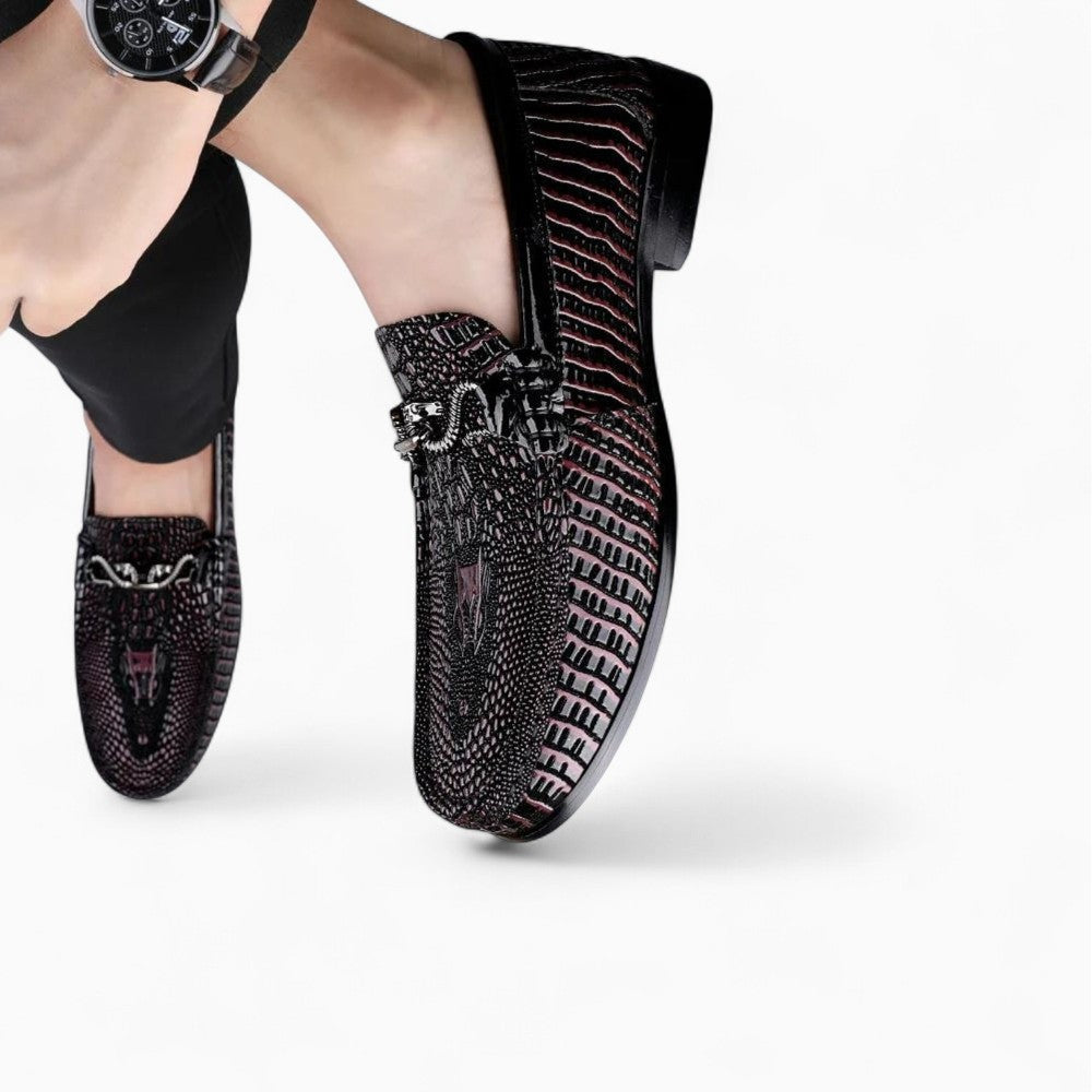 Men's Loafers with Patent Leather Snake Skin Effect