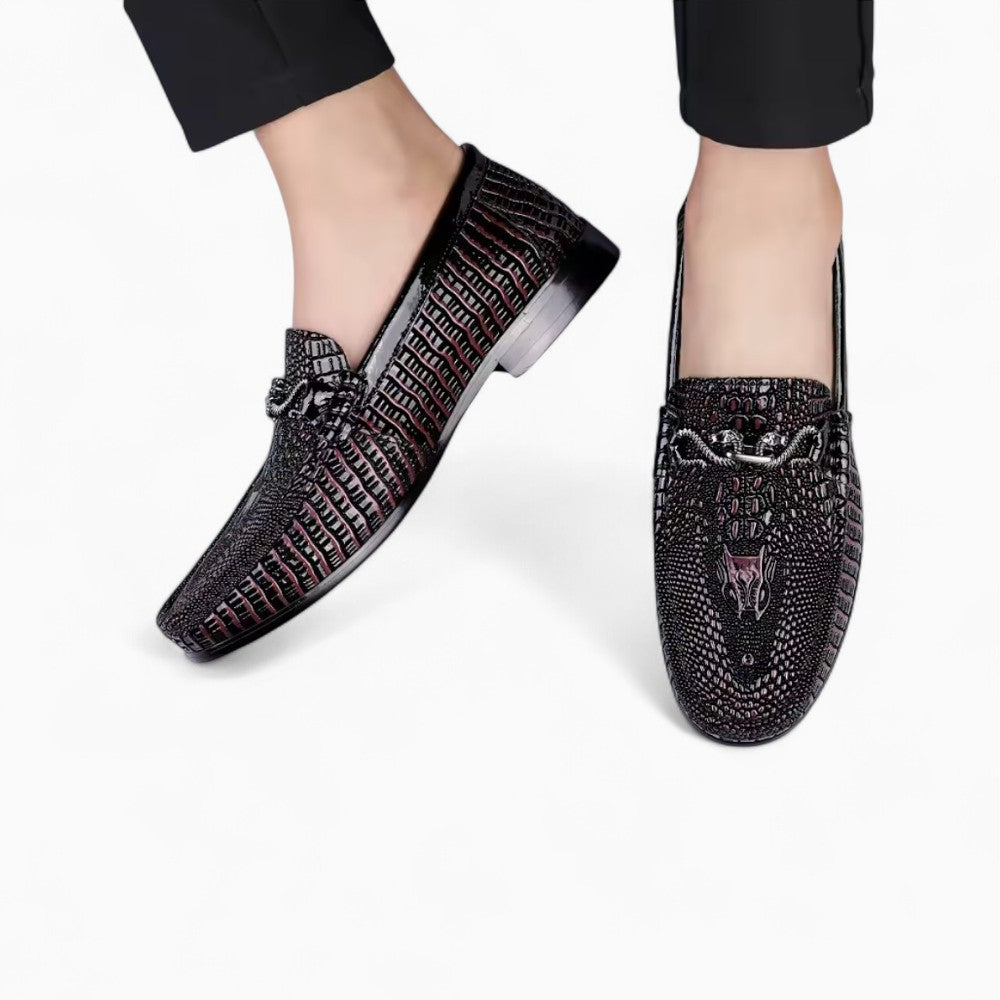 Men's Loafers with Patent Leather Snake Skin Effect