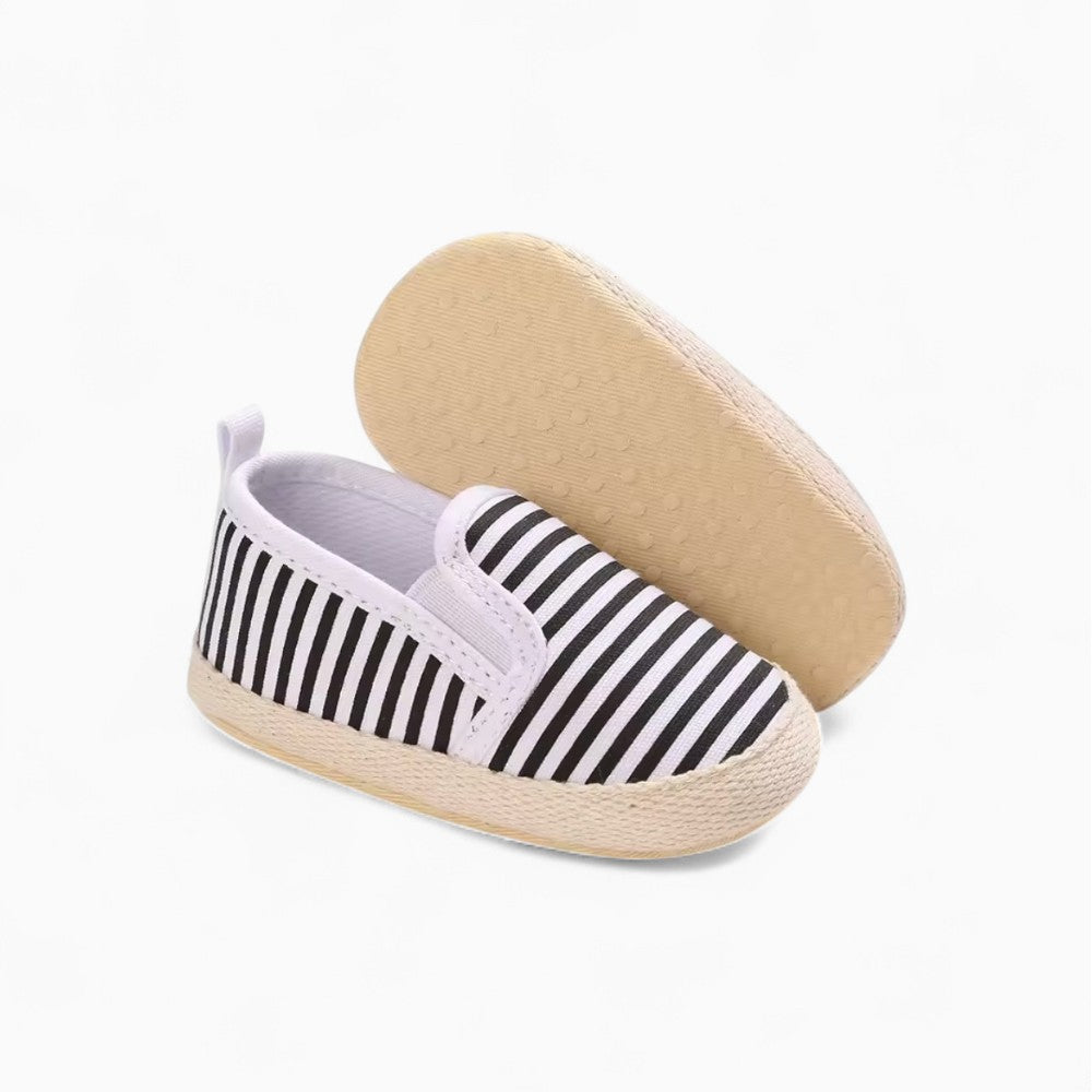 First Step Cotton Loafers with Striped Pattern