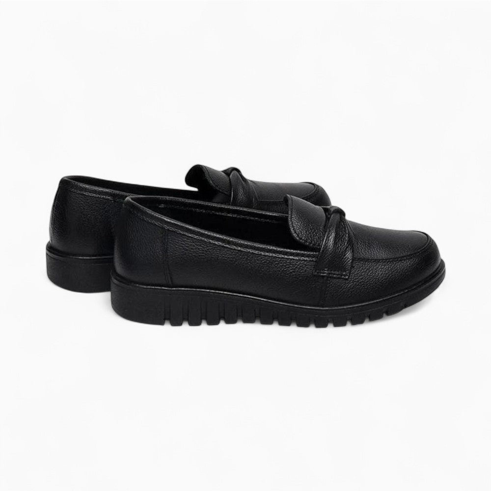 Women's Leather Effect Orthopedic Loafers with Exposed Stitching