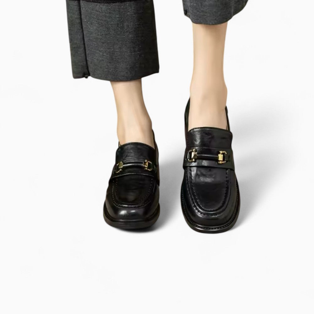 Women’s Black Square Heel Loafers with Simple Morsetti