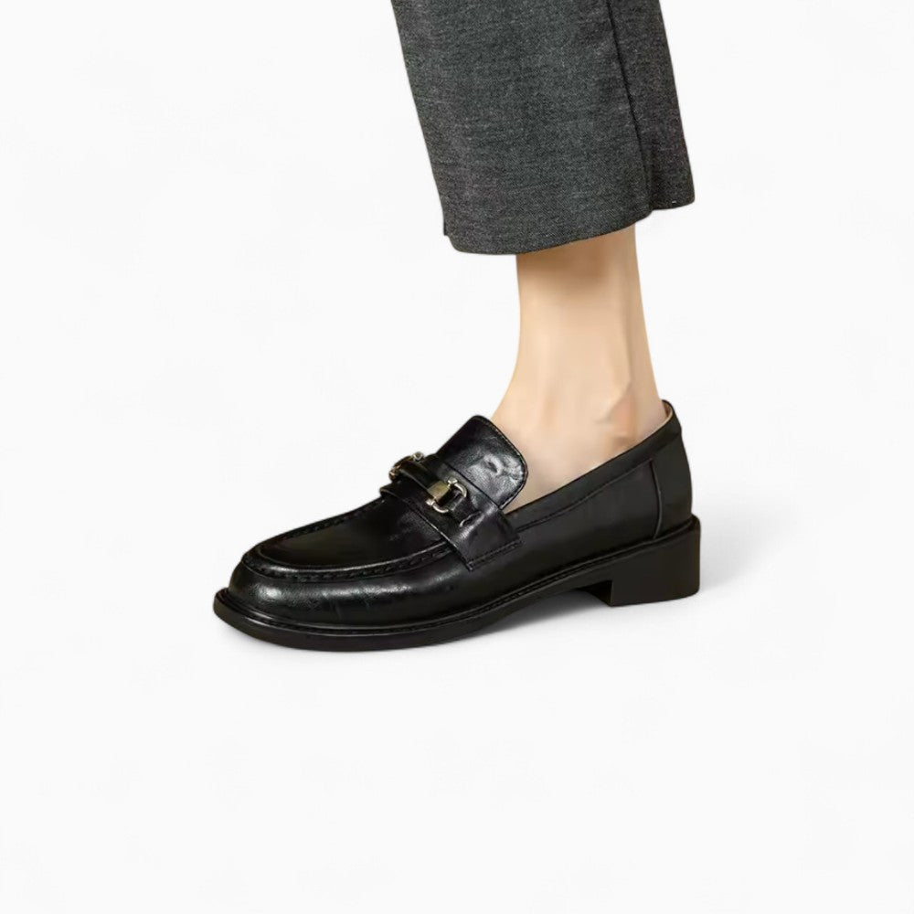 Women’s Black Square Heel Loafers with Simple Morsetti