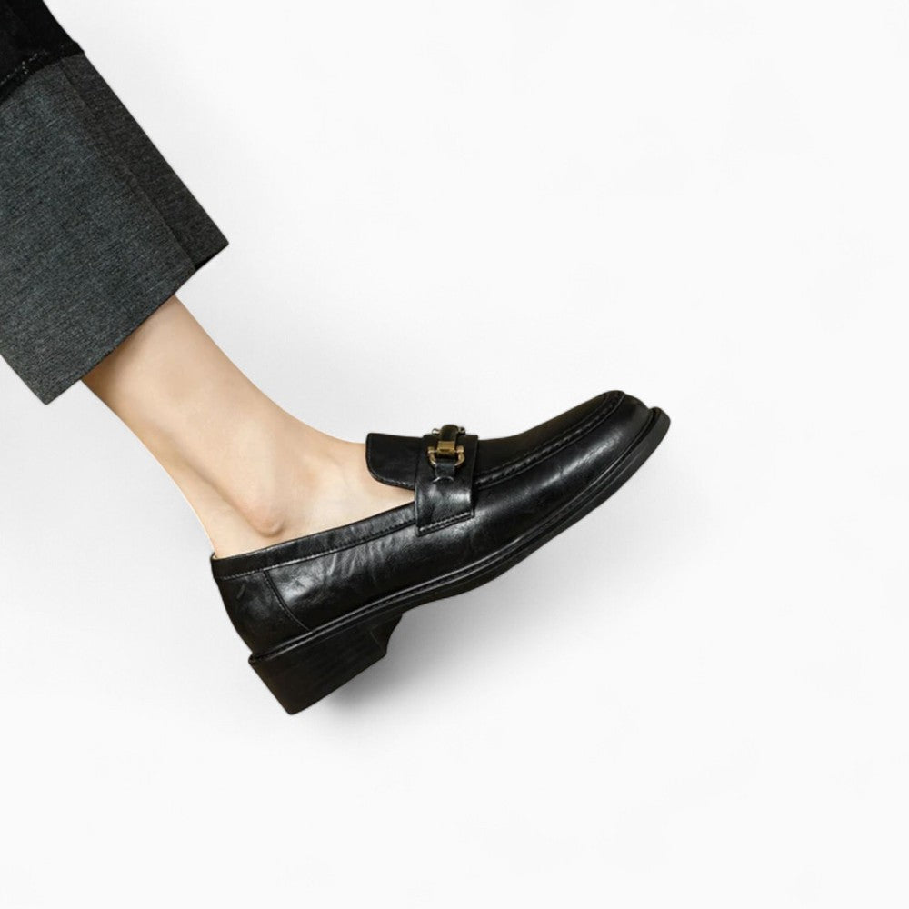 Women’s Black Square Heel Loafers with Simple Morsetti