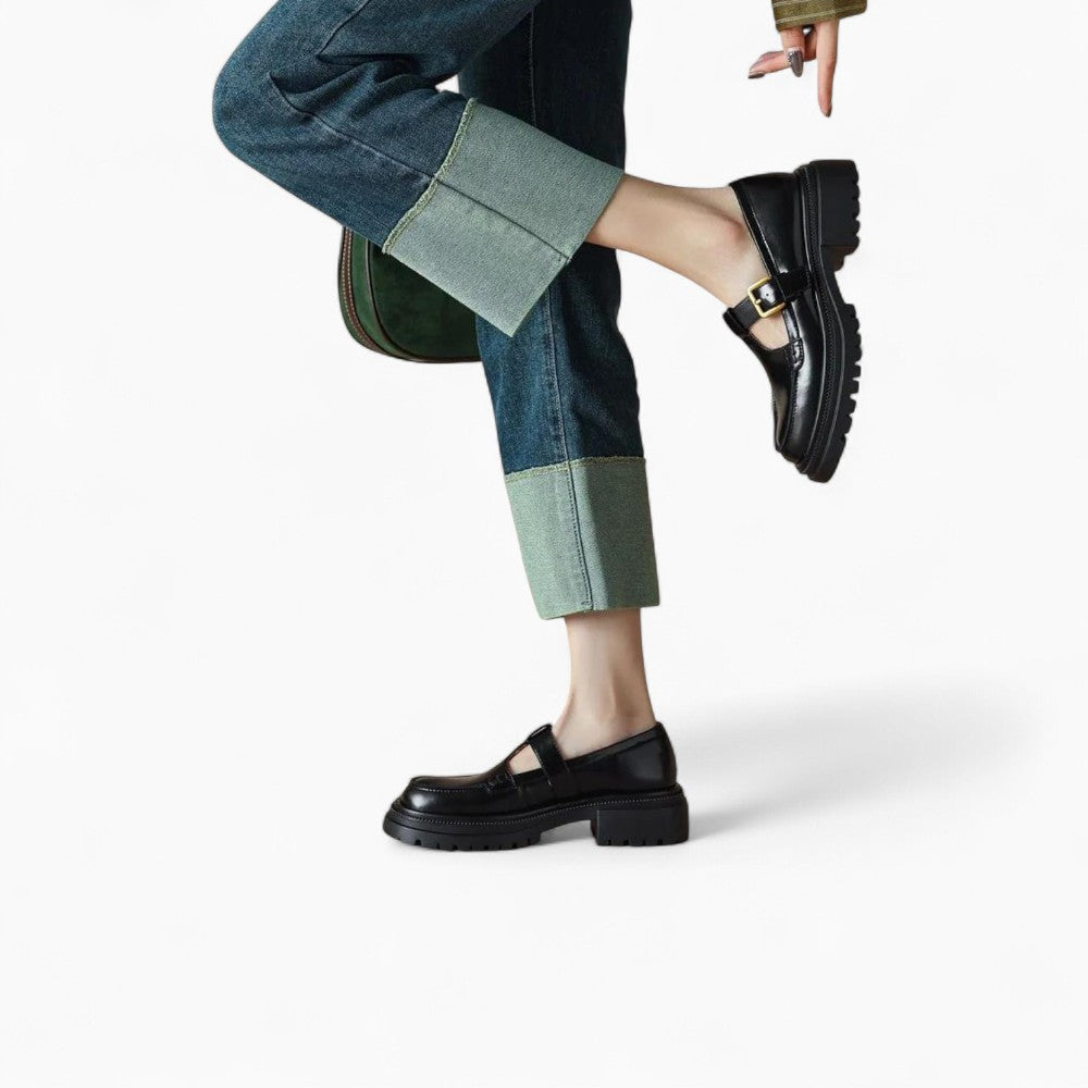 Women’s Black Square Heel and Thick Sole Loafers