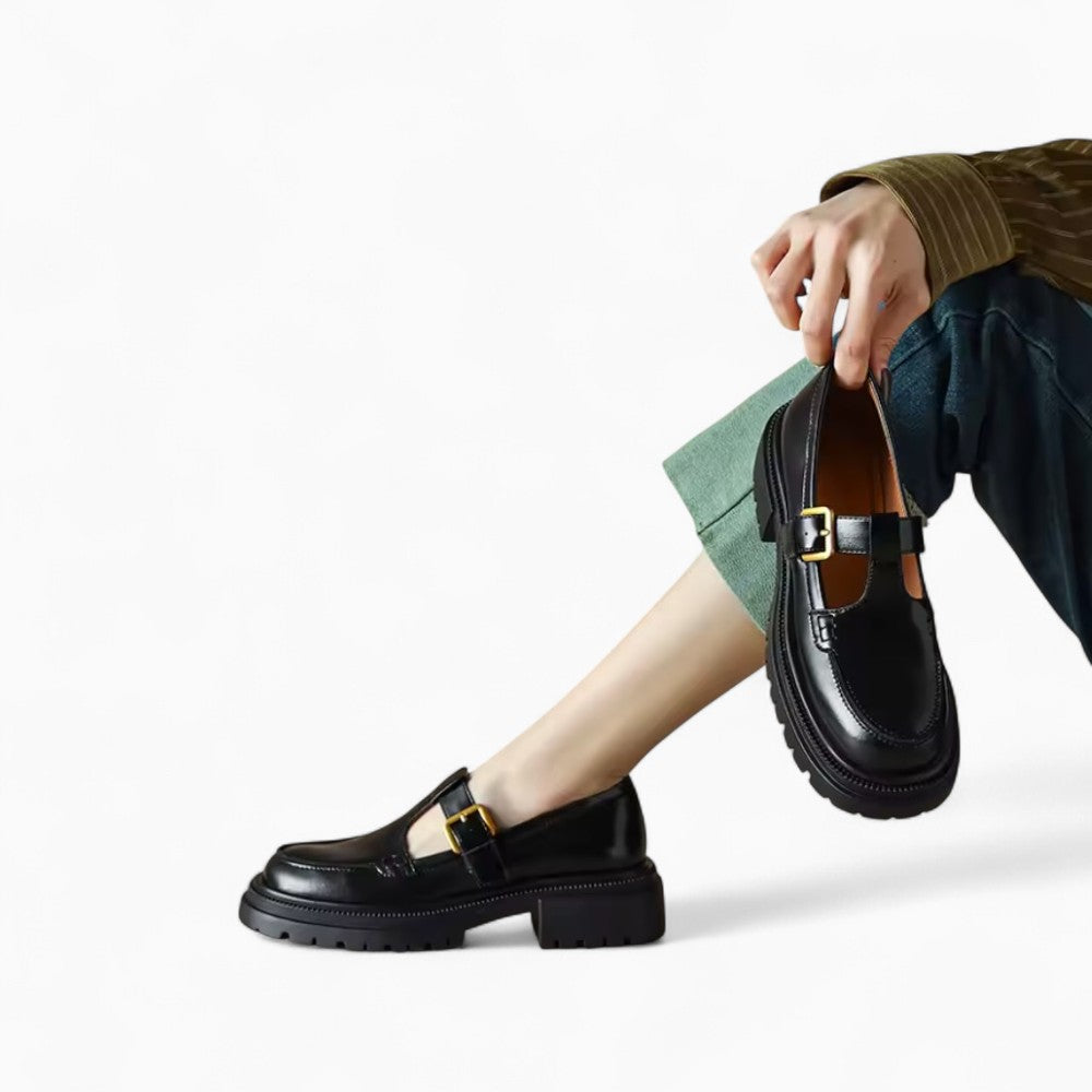 Women’s Black Square Heel and Thick Sole Loafers