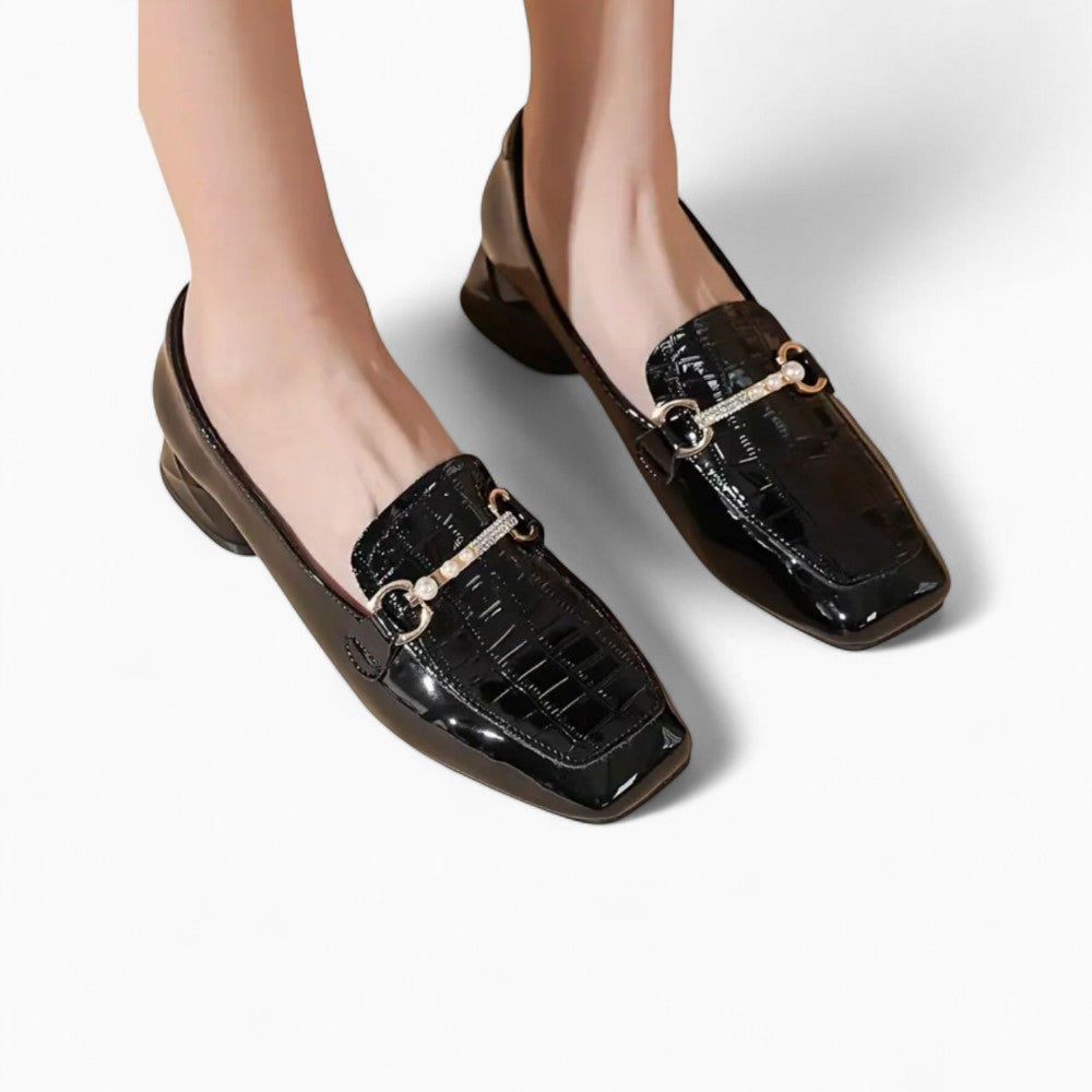 Women’s Black Square Heel Loafers Preppy Style