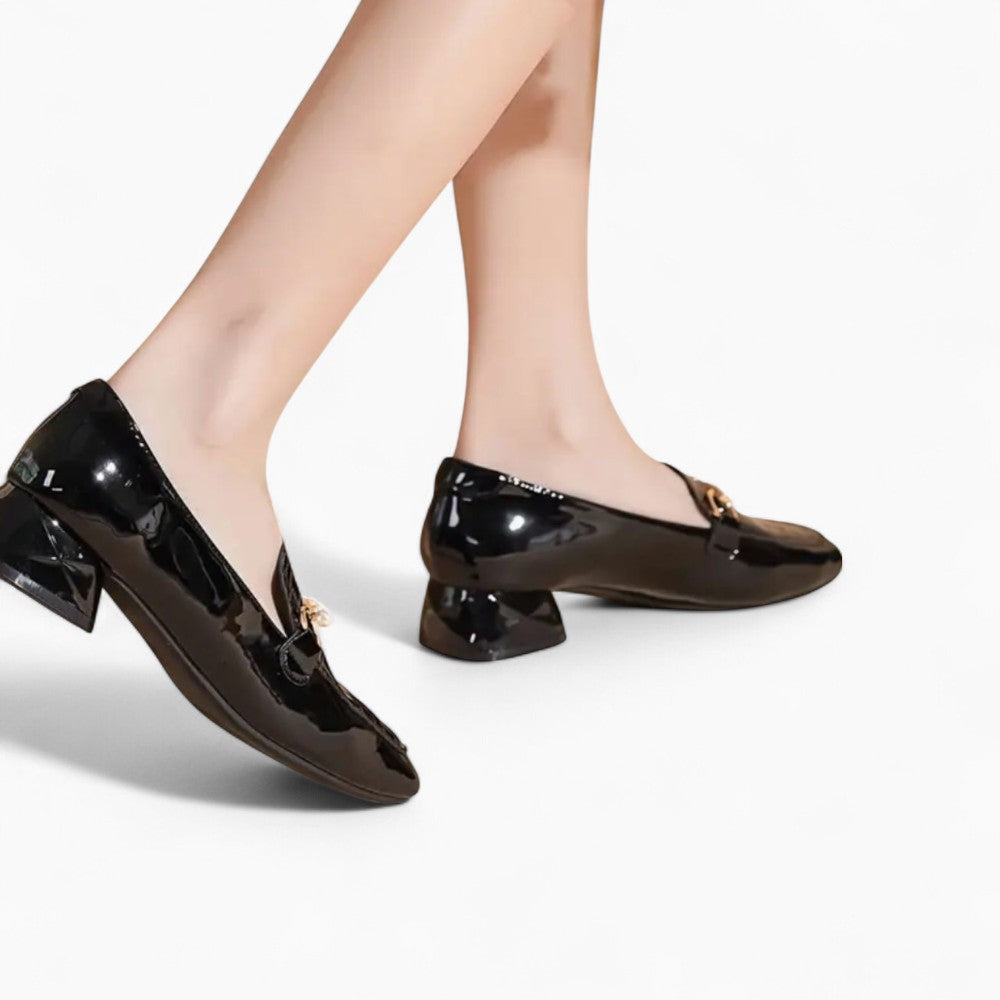 Women’s Black Square Heel Loafers Preppy Style