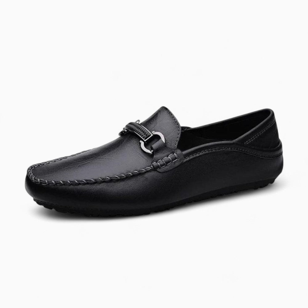 Men’s Black Synthetic Leather Loafers with Metal Bit