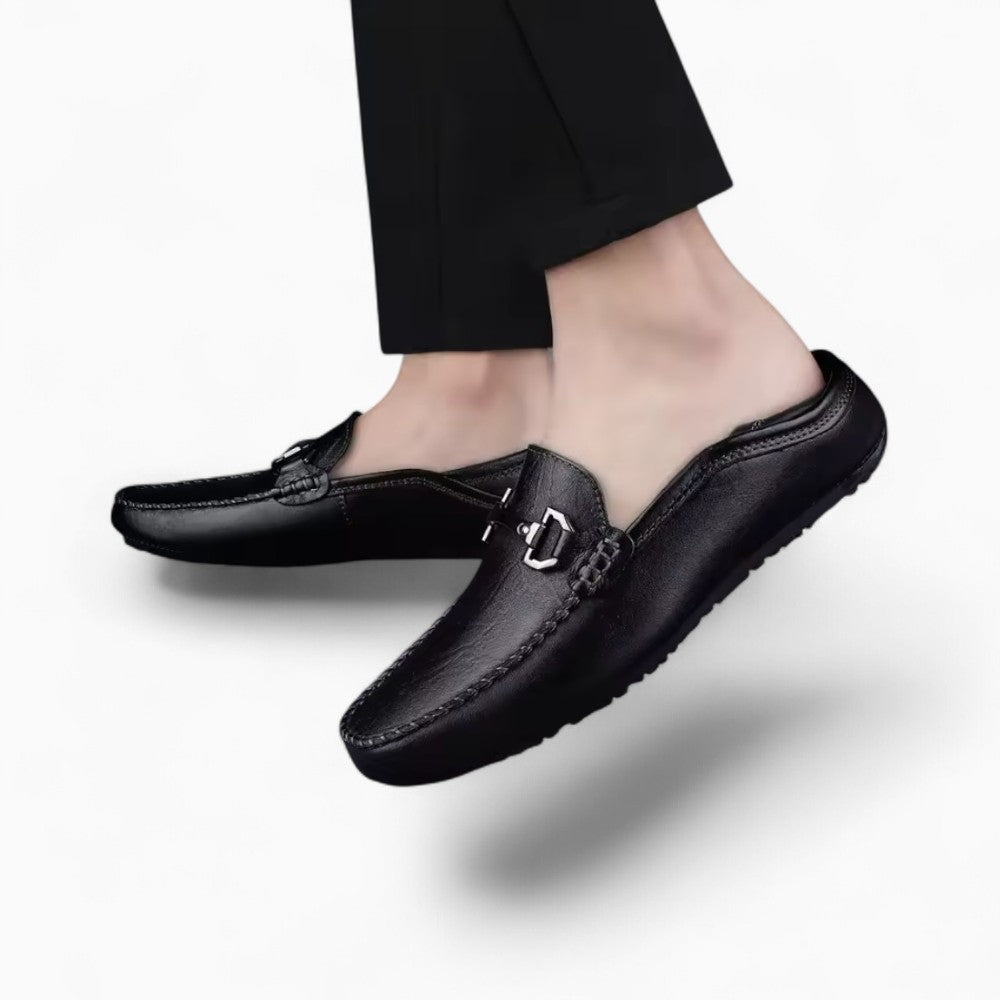 Men’s Black Synthetic Leather Loafers with Metal Bit
