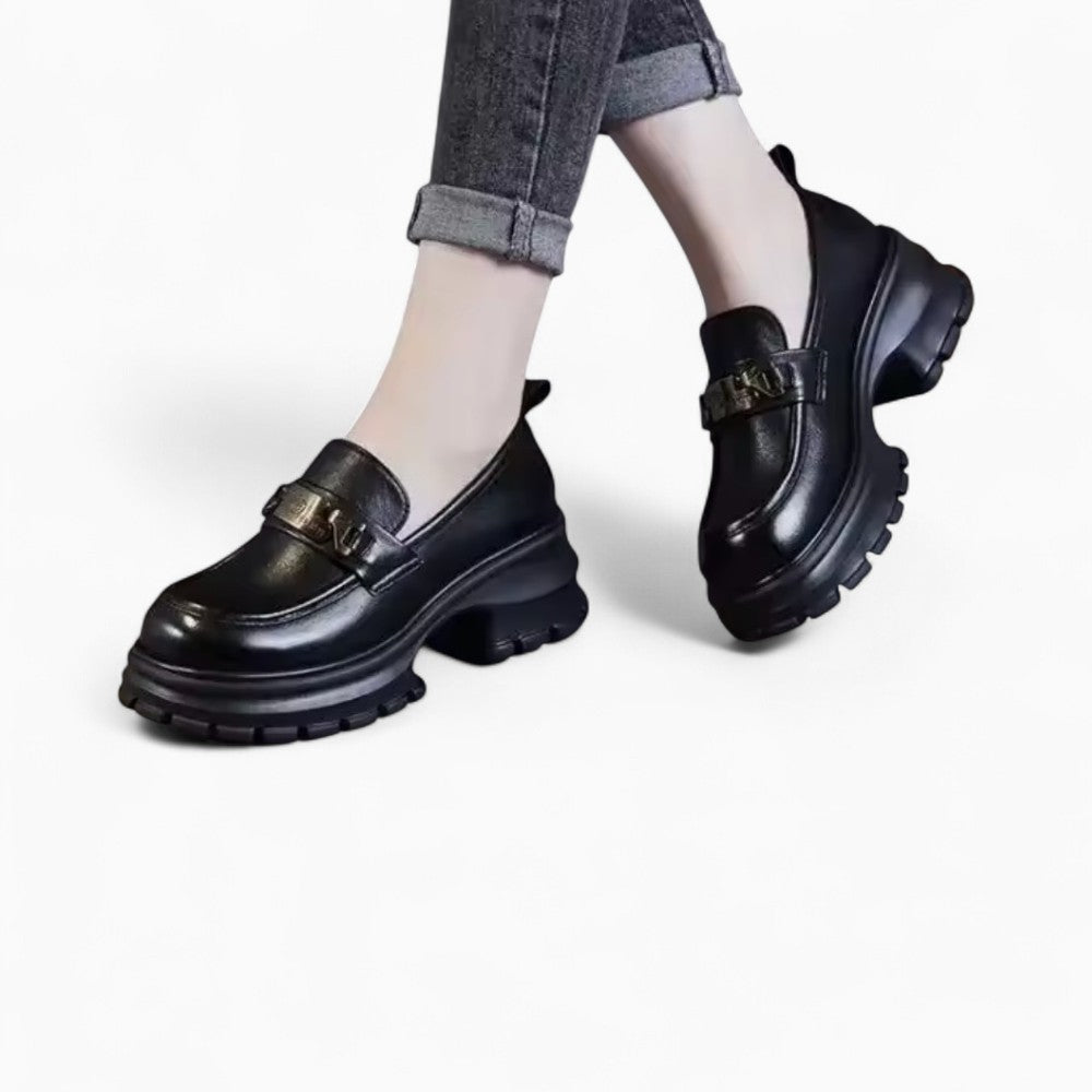 Women’s Black Leather Platform Loafers