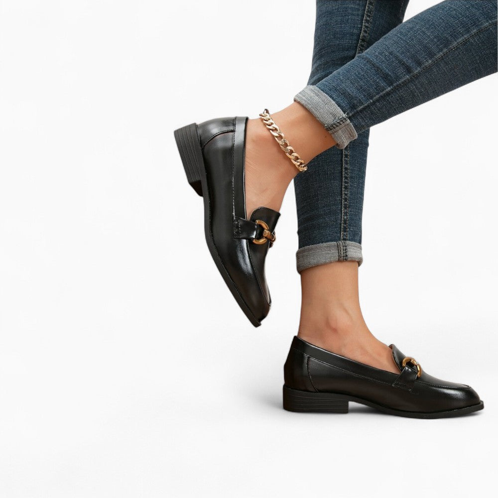 Women’s Black Patent Leather Heeled Loafers