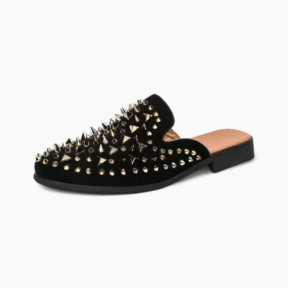 Men’s Black Loafers with Gold Rhinestones