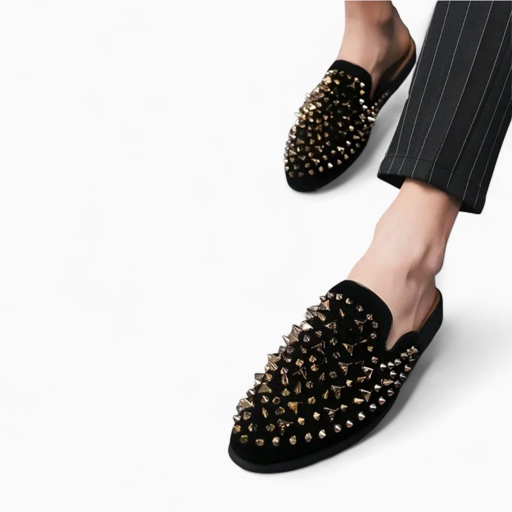 Men’s Black Loafers with Gold Rhinestones