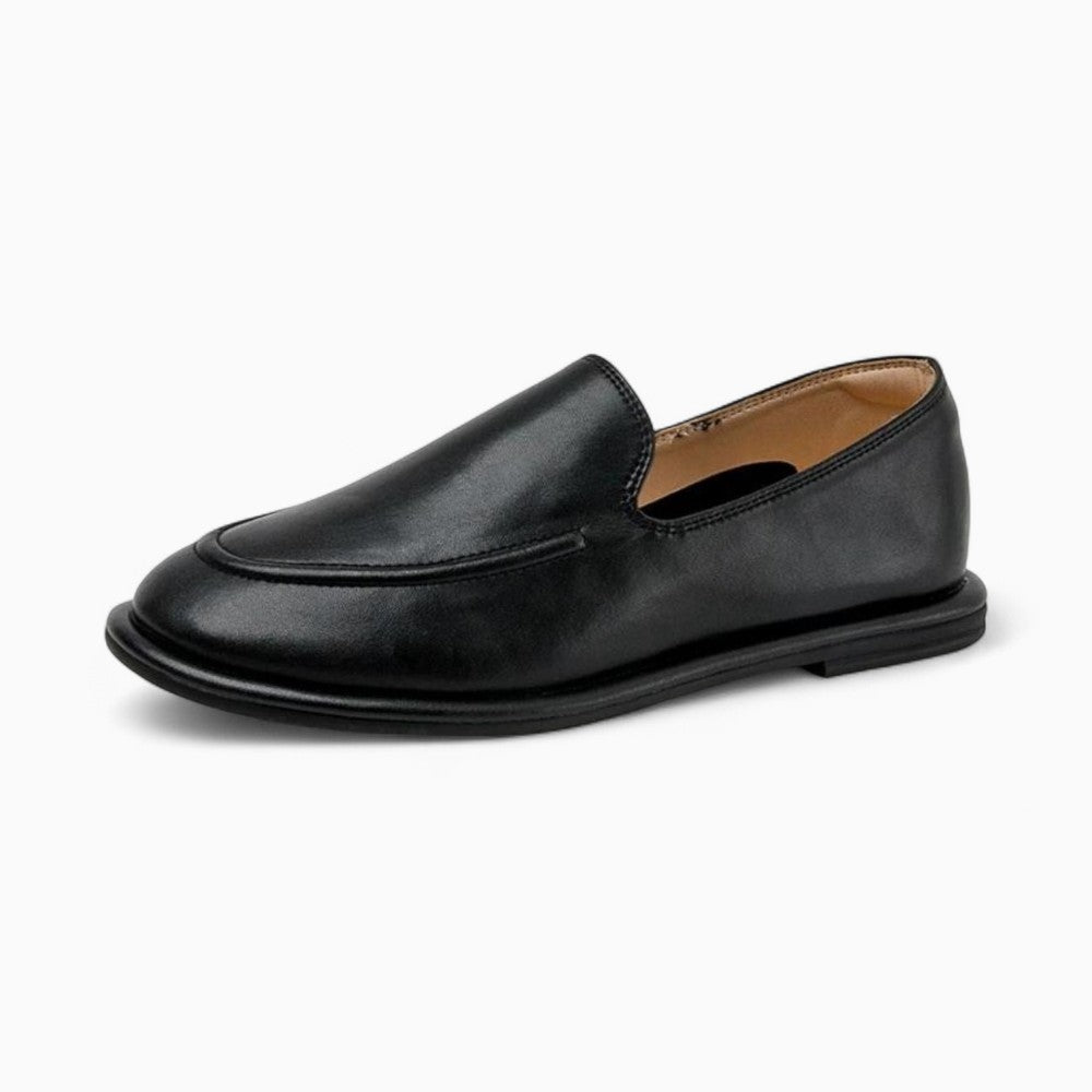 Genuine Leather Black Loafers for Women