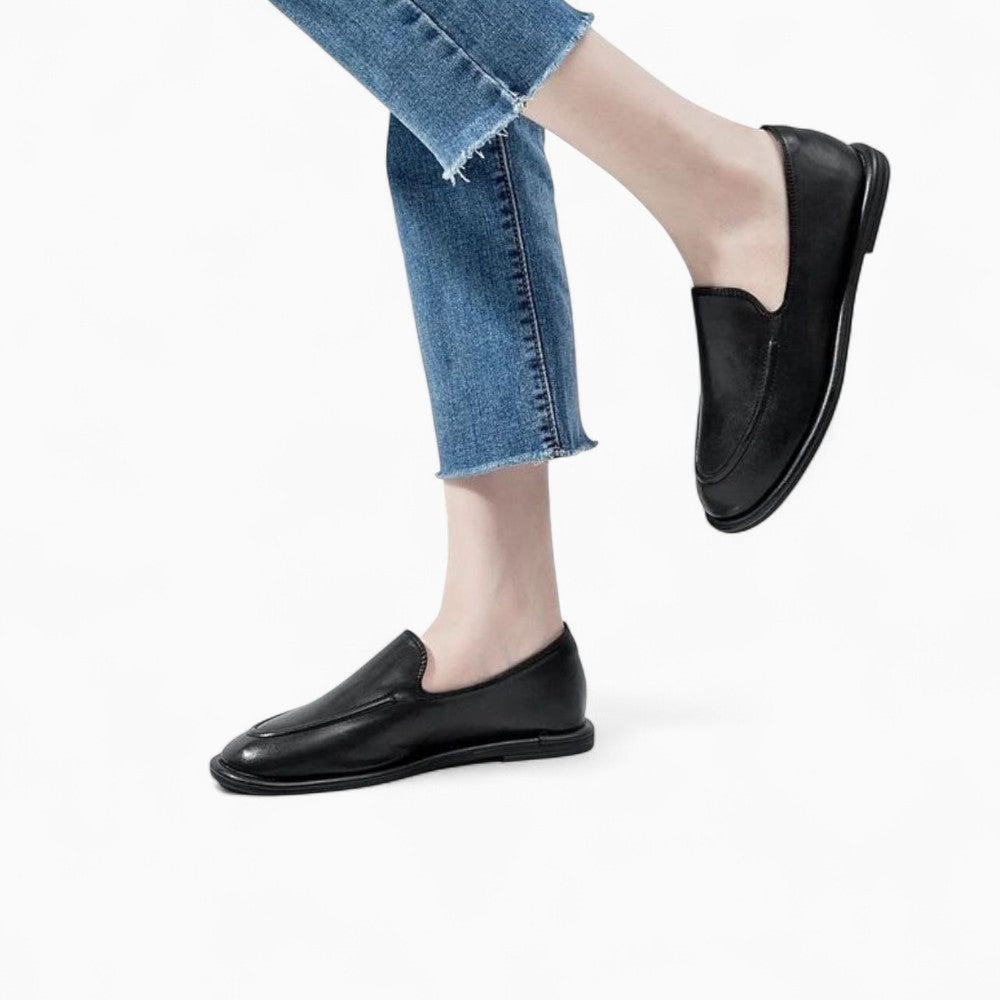 Genuine Leather Black Loafers for Women